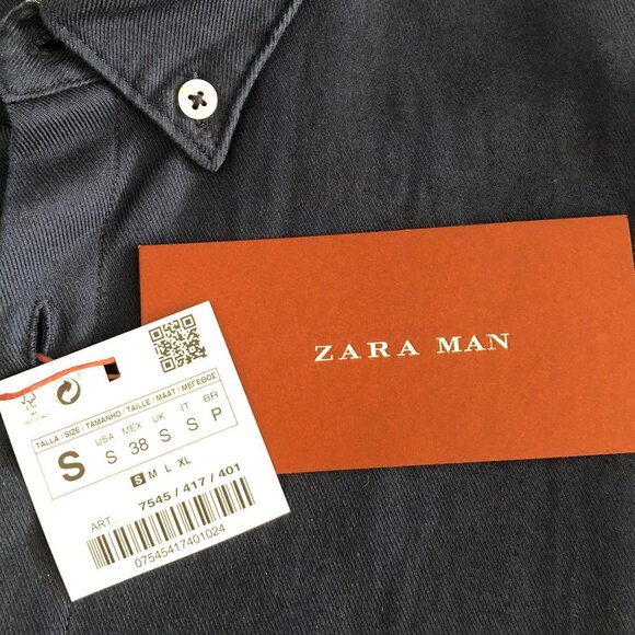 Zara Man Relaxed Fit Casual Lg Slv Button Down Cotton Oxford Shirt Navy Sz S NWT - Picture 7 of 13